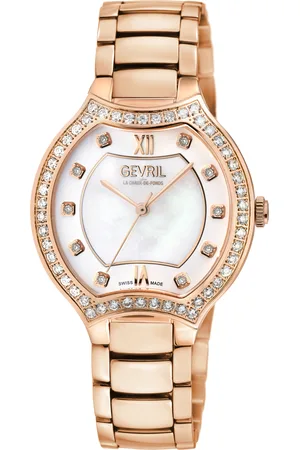 Gevril Dames Lugano Zwitserse Diamant Witte MOP Wijzerplaat 316L Roestvrijstalen IPRG Armband Horloge