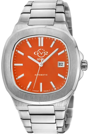 GV2 by Gevril Automatische Heren Potente Oranje Dial Zwitserse Automatische Luminous 316L Roestvrijstalen Armband Horloge