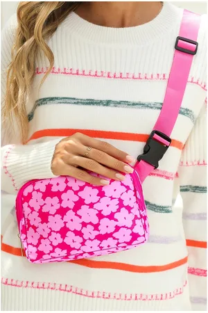 Azura Exchange Roze Rode Bloemprint Brede Riem Gesp Rits Schoudertas
