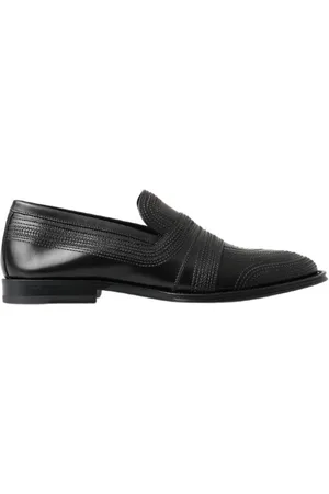 Dolce & Gabbana Heren Zwarte Leren Slippers Loafers Genaaide Schoenen