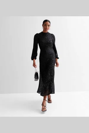 Gini London Pailletten Hoge Hals Gelegenheid Midi-jurk