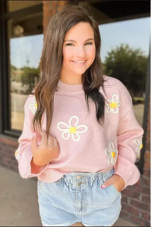 Azura Exchange Chenille Daisy Stitch Crew Neck Trui