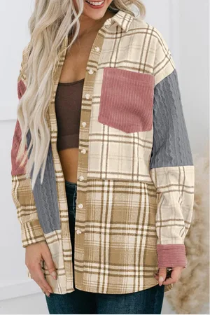 Azura Exchange Geruite Kleurblok Patchwork Shirtjack met Zak