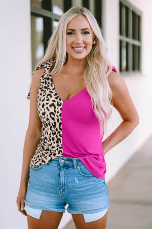 Azura Exchange Dames Patchwork Luipaard Tanktop in Roze
