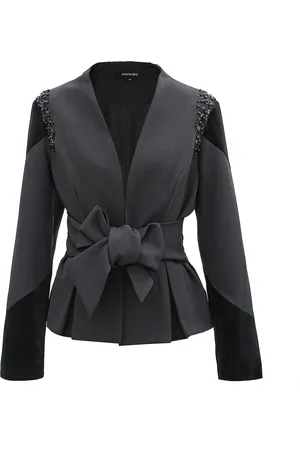 Smart & Joy Bi-materiaal blazer en geknoopt riem