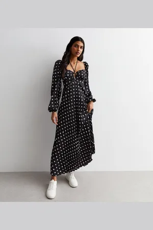 Gini London Polka Dot geplooide uitgesneden maxi-jurk