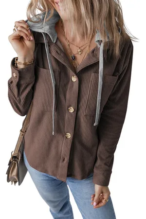 Azura Exchange Koffie Hoodie Met Trekkoordzakken Katoenen Shacket