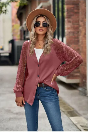 Azura Exchange Dames Gebreide Kant Geknoopte Cardigan in