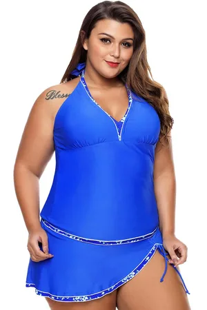 Azura Exchange Dames Halter Tankini Badpak met Contrasterende Afwerking zoals weergegeven
