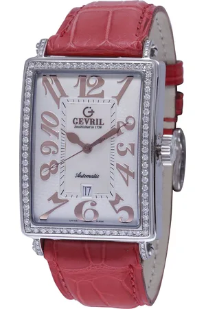 Gevril Dames Glamour Witte Wijzerplaat Kalfsleren Horloge