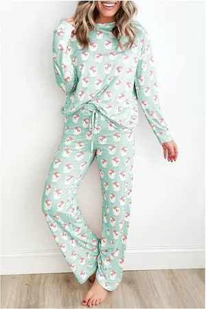 Azura Exchange Groene Santa Claus Gestreepte Print Ruime Twee-delig Lounge Set