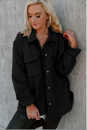 Azura Exchange Dames Lattice Textuur Retro Flap Pocket Knop Shacket in