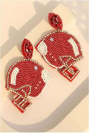 Azura Exchange Vurige Rode Game Day Rijst Beads Voetbalhelm Dangle Oorbellen