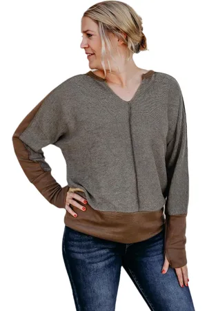 Azura Exchange Bruine Contrast Patches Mouwloze Top met Duimopening