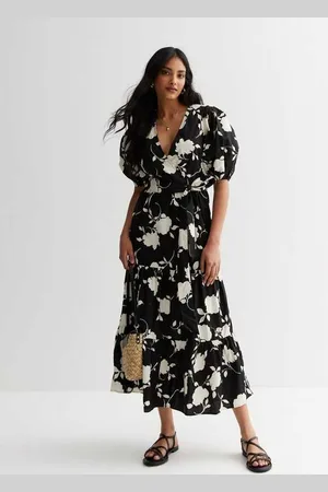 Gini London Bloemen Poplin Wikkel Meerlaagse Midi Jurk