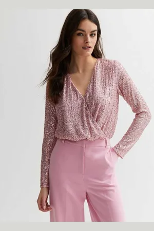 Gini London Pailletten Wrap Langste Mouwen Bodysuit