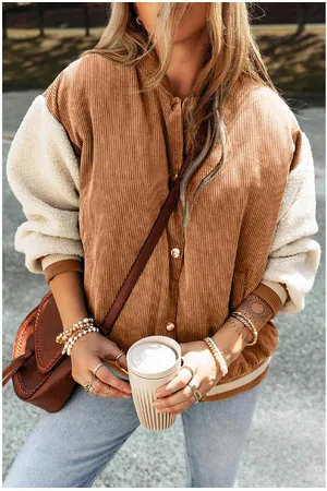 Azura Exchange Buckskin Corduroy Fleece Patchwork Knopjack Bomberjack