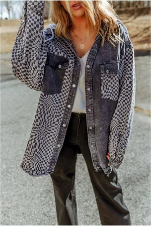 Azura Exchange Dames Gecarriageerde Patchwork Versleten Zoom Capuchon Denim Shacket in