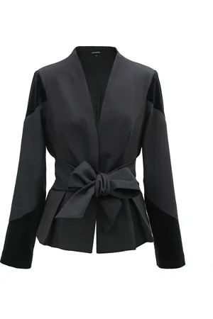 Smart & Joy Bi-materiaal blazer met geknoopte riem