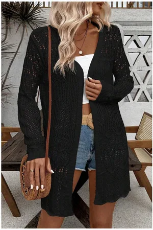 Azura Exchange Dames Open Gebreide Lange Cardigan