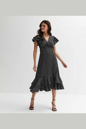 Gini London Polka Dot Print Gelegenheid Rimpel Midi Jurk