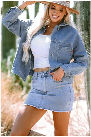 Azura Exchange Wild Wind Gewassen Oversized Denim Jas met Zakken