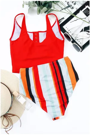 Azura Exchange Dames Geprinte Vierkante Hals Mouwloze Tankini Set in