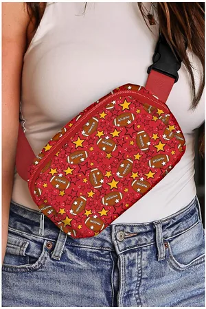 Azura Exchange Vurige Rode Rugby Voetbal Ster Gedrukte Gesp Band Crossbody Tas