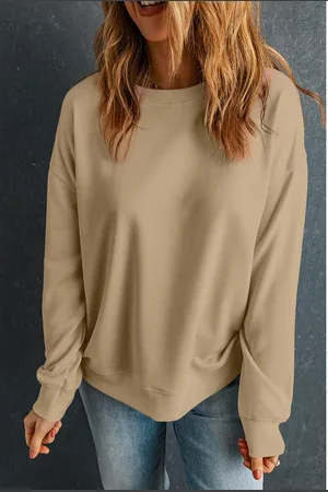 Azura Exchange Khaki Effen Klassieke Crewneck Pullover Sweater