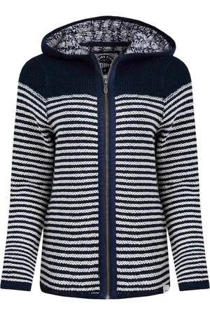 Weird Fish Dames Bianca Gestreepte Macaroni Eco Vriendelijke Volledige Ritssluiting Hoodie (Marineblauw)