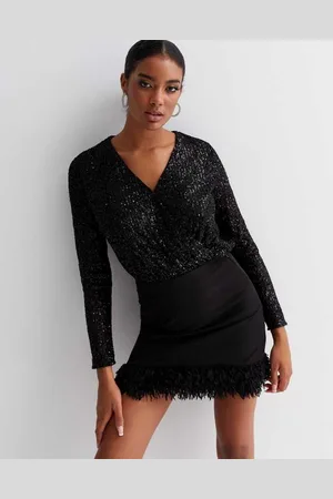 Gini London Pailletten Omhulsel Bodysuit met Lange Mouwen