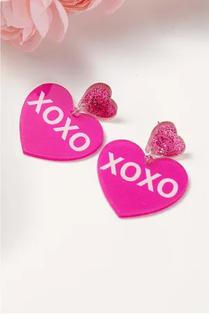 Azura Exchange Roze Rode Valentijn XOXO Print Dubbel Hartvorm Oorbellen