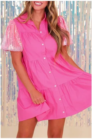 Azura Exchange Bonbon Pailletten Mouwloze Tiered Rimpel Shirt Jurk