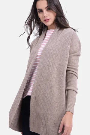 William De Faye Lang vest met sjaalkraag in 2-draads ribbels