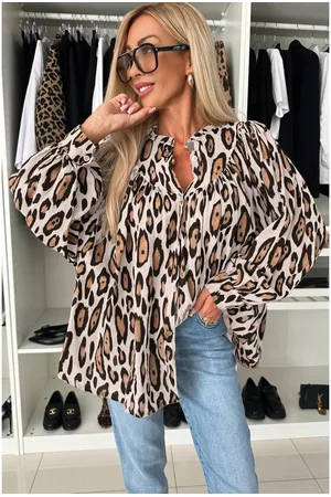 Azura Exchange Jet Stream Oversized Luipaardprint Ballonmouw Casual Shirt