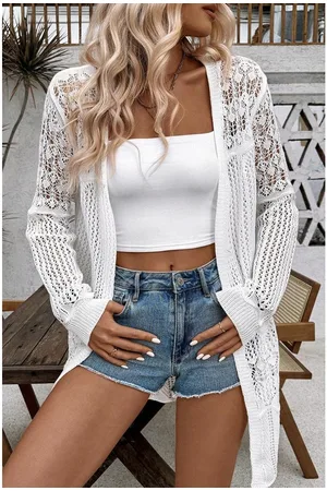 Azura Exchange Dames Witte Kanten Open Front Cardigan - Lichtgewicht & Comfortabel