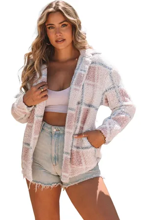 Azura Exchange Dames Gezellige Ruitprint Sherpa Shacket in Multikleur