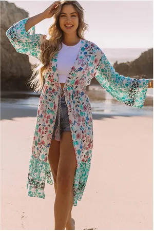 Azura Exchange Dames Bloemenprint Lange Mouwen Kimono met Kwastje Strik in Meerdere Kleuren