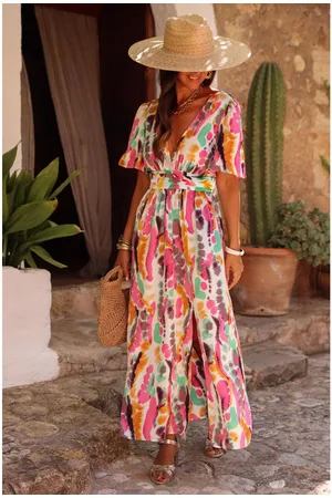 Azura Exchange Boho Tie-dye Print V-hals Maxi Dress