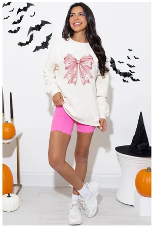 Azura Exchange Beiget Ghost Strik Graphic Crew Neck Drop Shoulder Sweatshirt