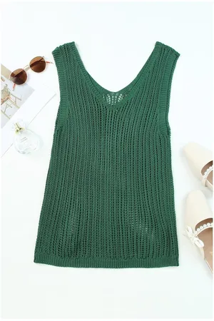 Azura Exchange Dames Geperforeerde V-hals Gebreide Tanktop in