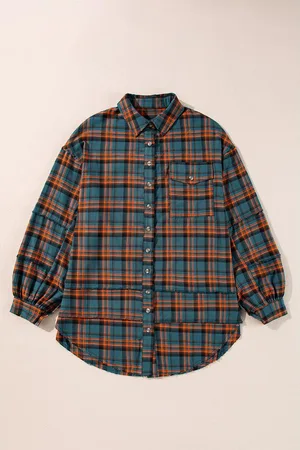 Azura Exchange Groene Ruit Lange Mouwen Zijsplit Versleten Zoom Shirt
