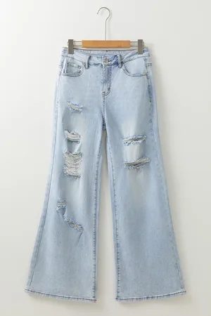 Azura Exchange Beau Lichtgewassen Versleten Hoge Taille Wijde Pijpen Jeans