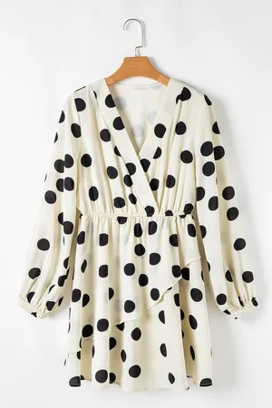 Azura Exchange Gestippelde Gedrukt Surplice V-Hals Puff Sleeve Mini Jurk