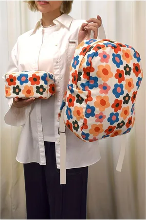 Azura Exchange Khaki Bloemenprint Corduroy Rugzak met Bijpassend Etui