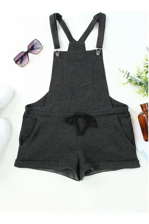 Azura Exchange Dames Gewassen Korte Overalls met Touwtje Detail in