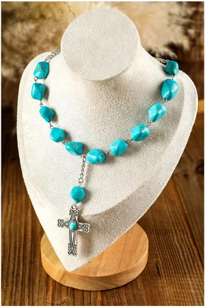 Azura Exchange Pauwblauw Turquoise Kruis Hanger Ketting