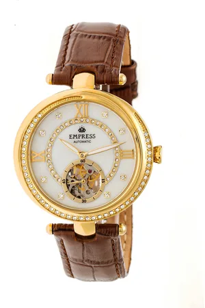 Empress Stella automatisch semi-skelet MOP lederen band horloge
