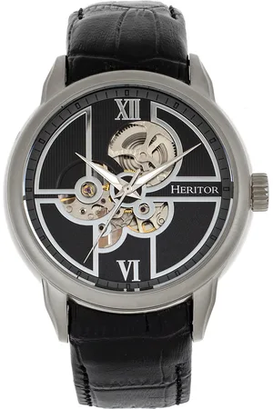 heritor automatic Heritor automatisch Sanford semi-skelet lederen band horloge