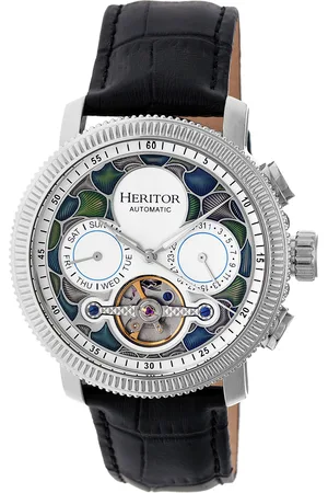 heritor automatic Aura herenhorloge met half skelet en lederen band
